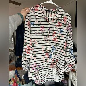 Tommy Hilfiger Black and White Floral Striped Blouse